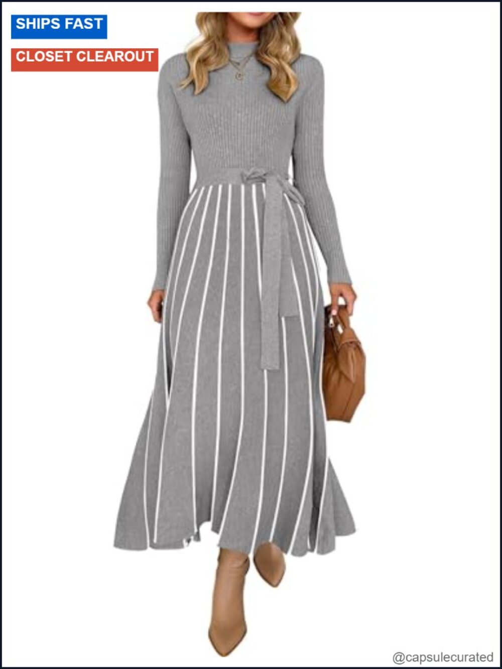 Knit Sweater Maxi Dress Long Sleeve Turtleneck A-Line